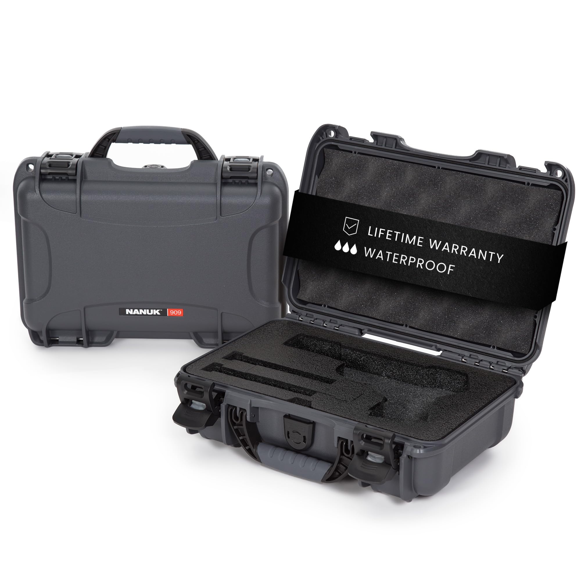 NANUK Classic 909 Hard Case with Custom Foam Insert, IP67 Waterproof & Crushproof, Rugged Construction for Ultimate Protection, Made in North America – Graphite (12.6” x 9” x 4.4”)