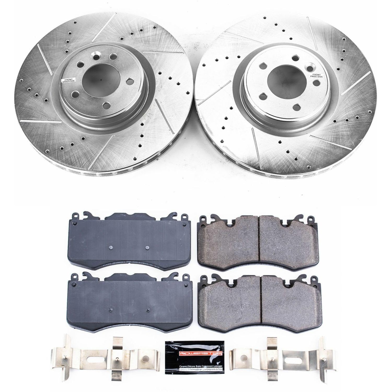 Power Stop K6660 Front Brake Pads Z23 Carbon Fiber with Drilled & Slotted Brake Rotors Kit For Land Rover Range Rover Sport 2010-2013 [Model Specific]