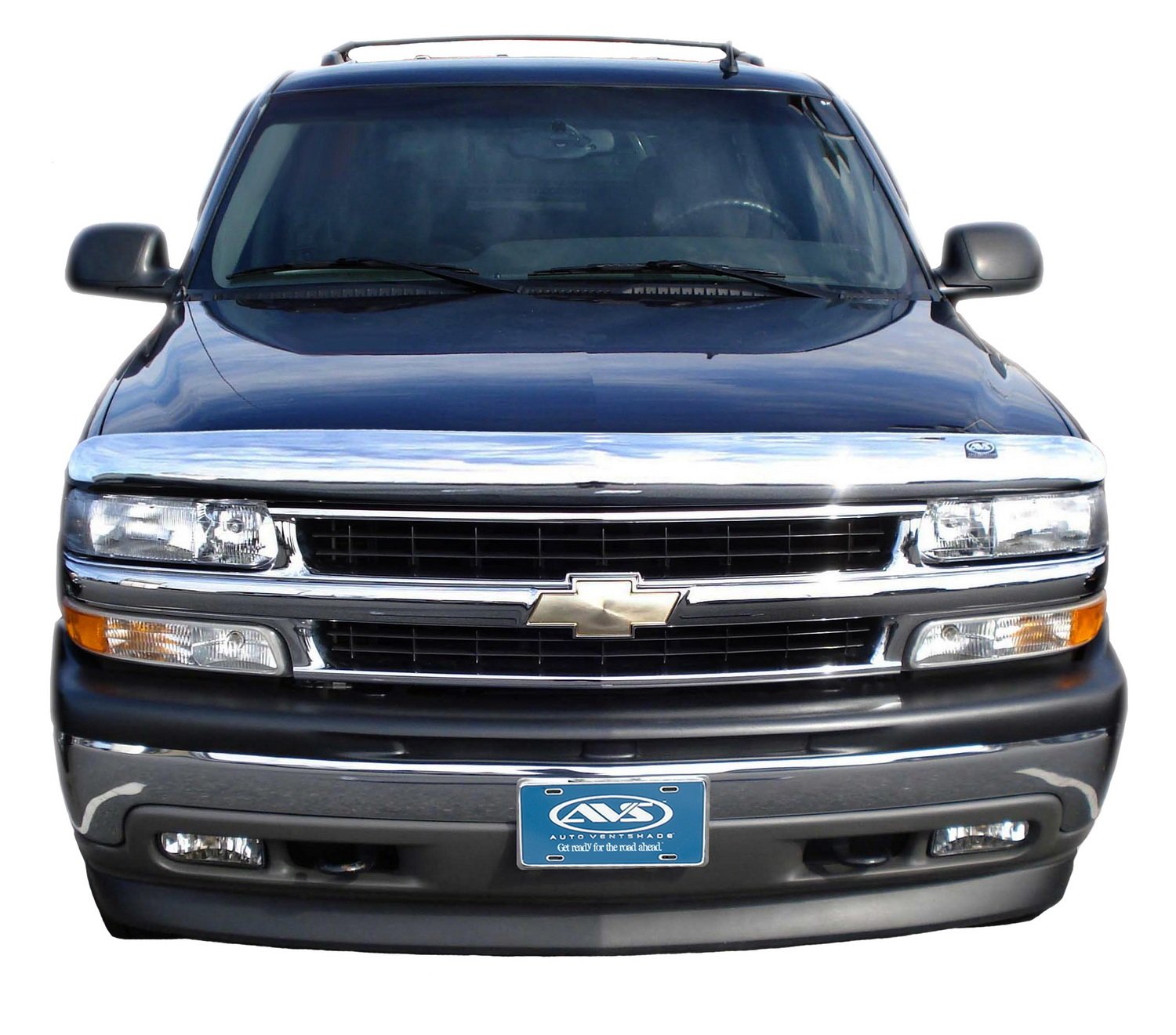 Chrome Hood Shield / Protector Auto Ventshade [AVS] | Fits 2000-2006 Chevrolet Tahoe, 1999-2002 Silverado 2500, 2001-2002 Silverado 3500 | Medium Profile Bug Deflector - 1 pc., Chrome | 680902