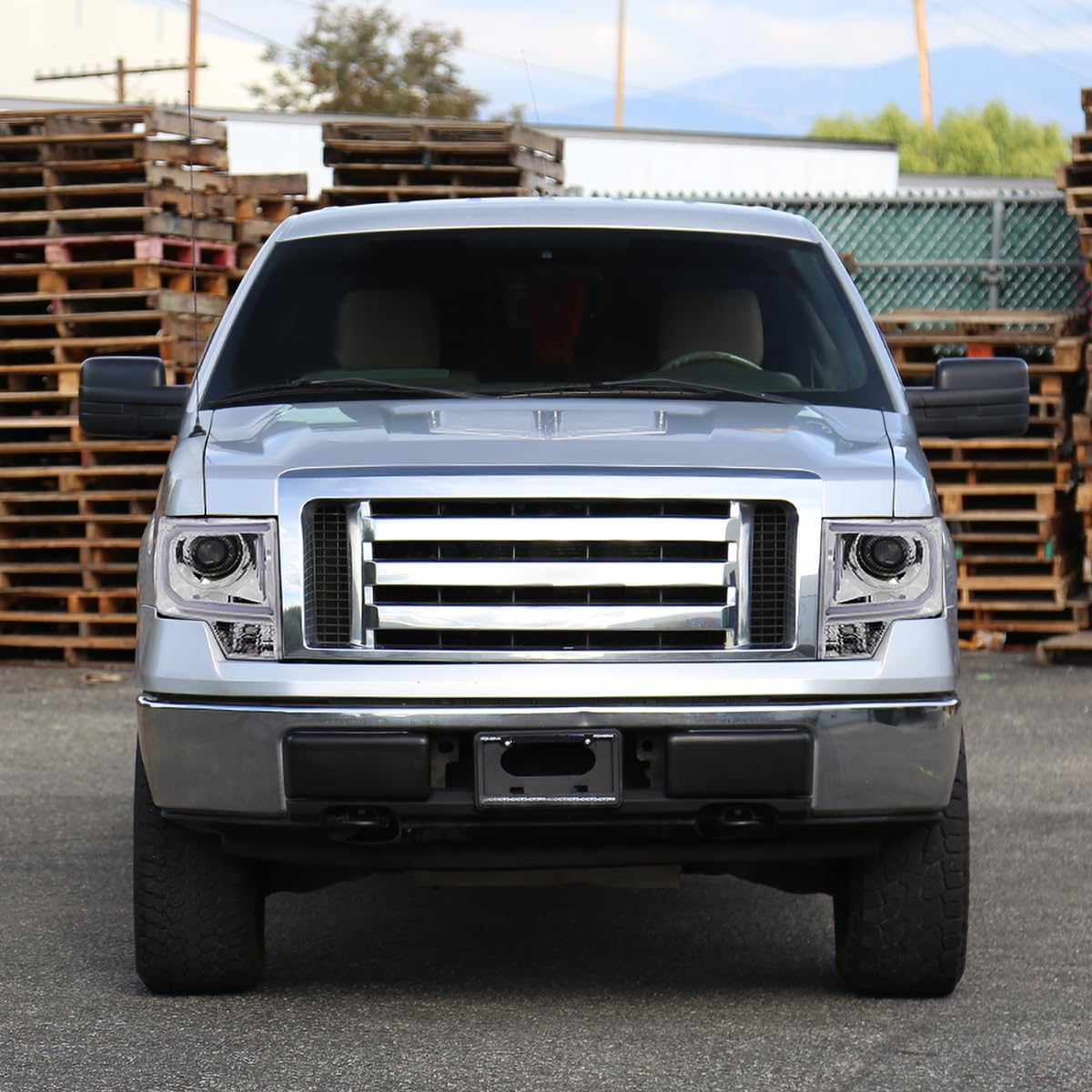 Chrome Projector Headlights w/LED Tube SPEC-D TUNING Compatible with 2009-2014 Ford F150, Left + Right Pair Headlamps Assembly