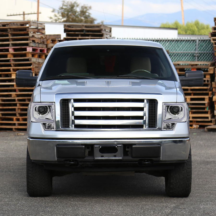 Chrome Projector Headlights w/LED Tube SPEC-D TUNING Compatible with 2009-2014 Ford F150, Left + Right Pair Headlamps Assembly