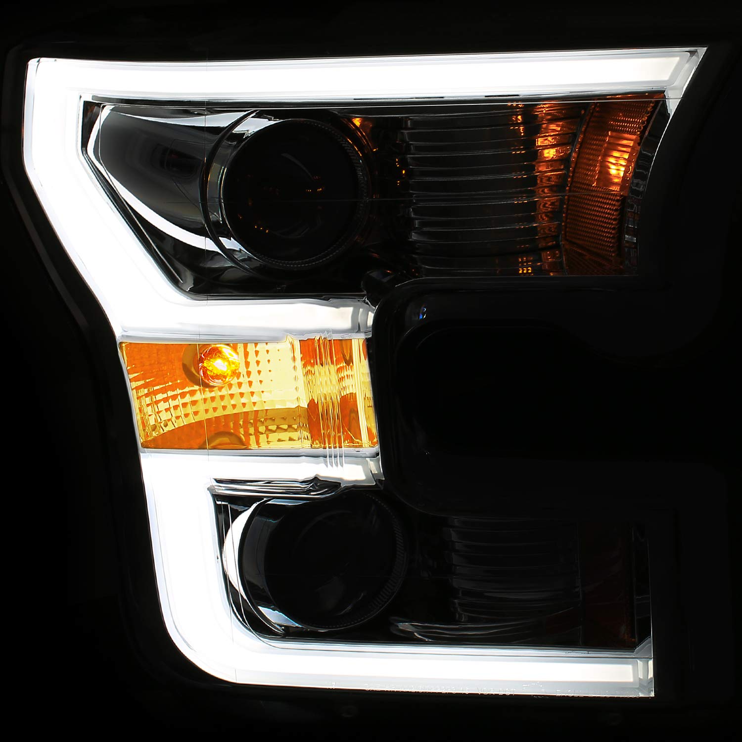 FORD F-150 AnzoUSA 15-17 PROJECTOR PLANK STYLE SWITCHBACK H.L. CHROME/AMBER