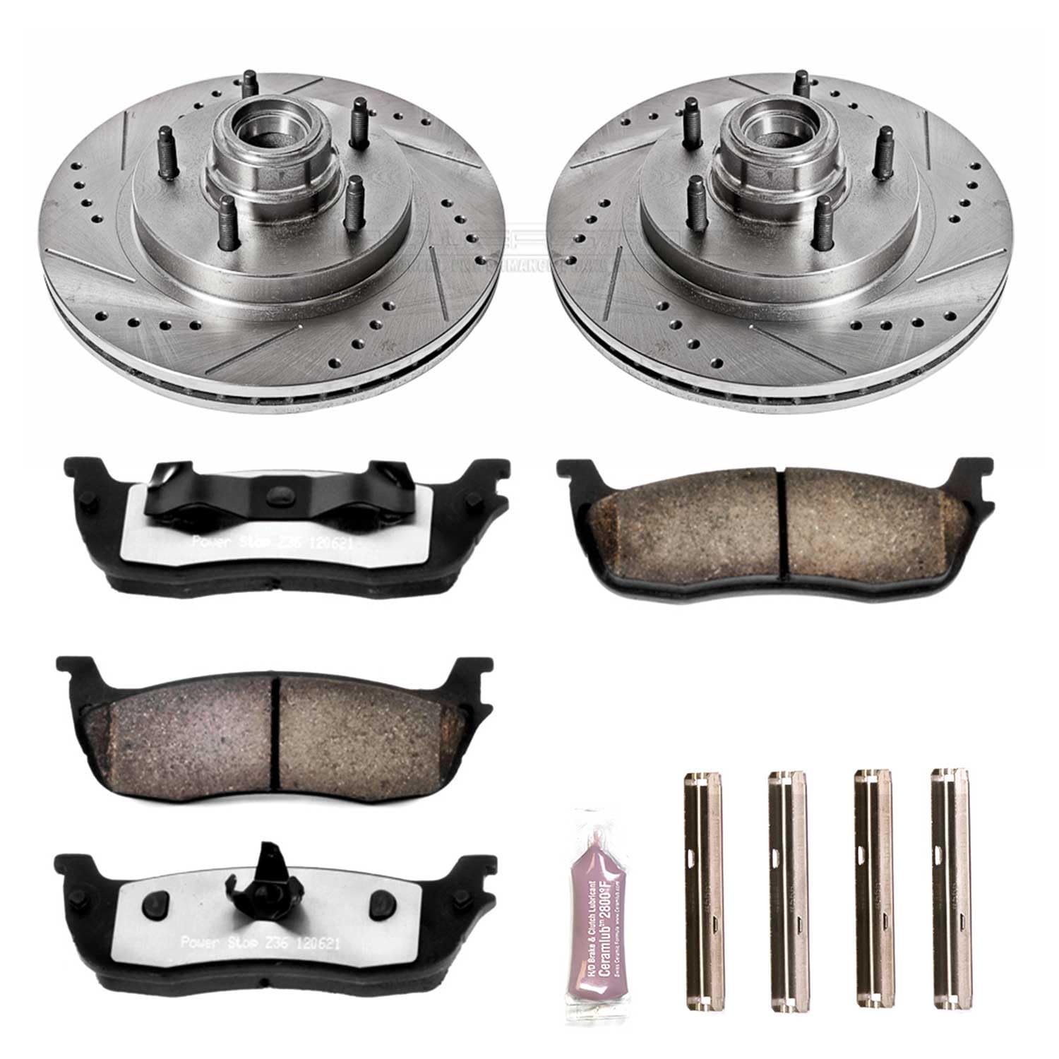 Power Stop Front K1865-36 Z36 Truck & Tow Brake Kit, Carbon Fiber Ceramic Brake Pads and Drilled/Slotted Brake Rotors For Ford F-150 1997-2000 [Model Specific]