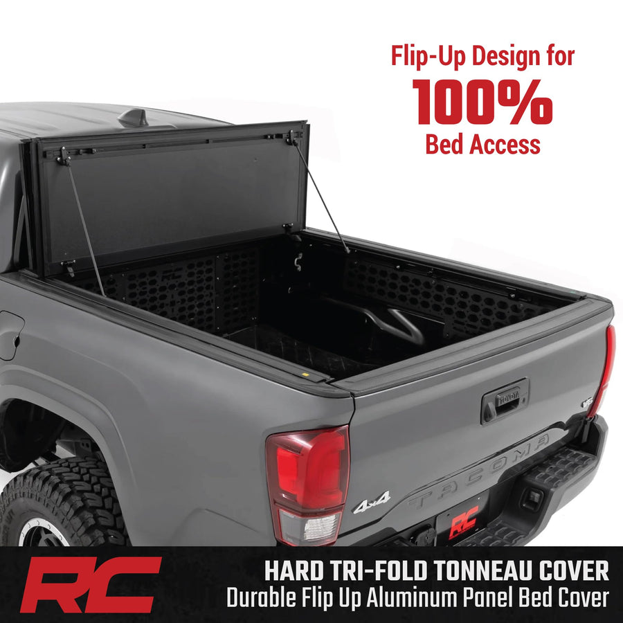 Rough Country Tonneau Cover Hard Flip-Up for Toyota Tacoma (2016-2023) - Fits 5' Bed, Tri-Fold Aluminum Truck Bed Cover, Weatherproof w/Full Bed Access