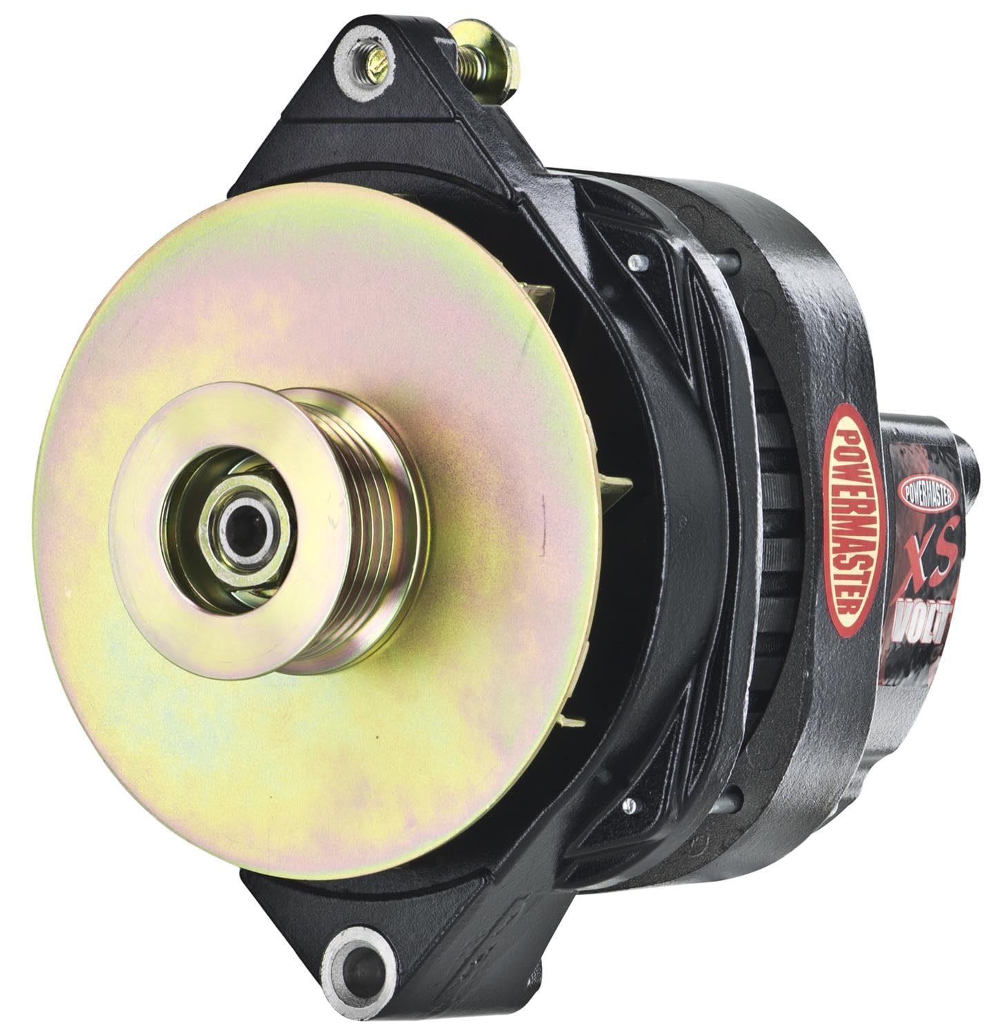 Alt GM CS144 Powermaster Black 200A XS Volt™ 6 grv Pulley/Baffle Str MTG Threaded MTG Ear