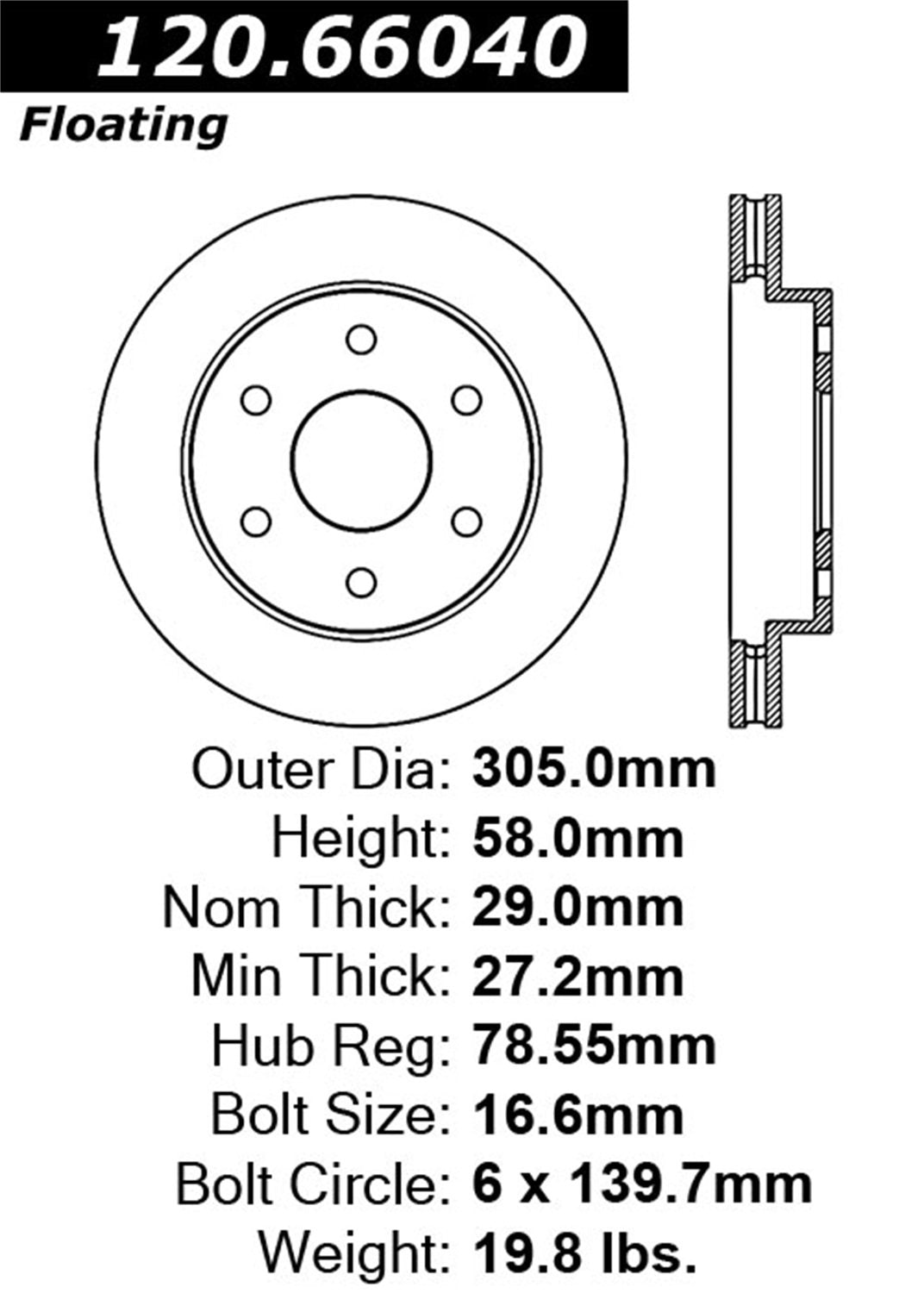 Sport StopTech Cross Drilled Brake Rotor; Front Left 128.66040L