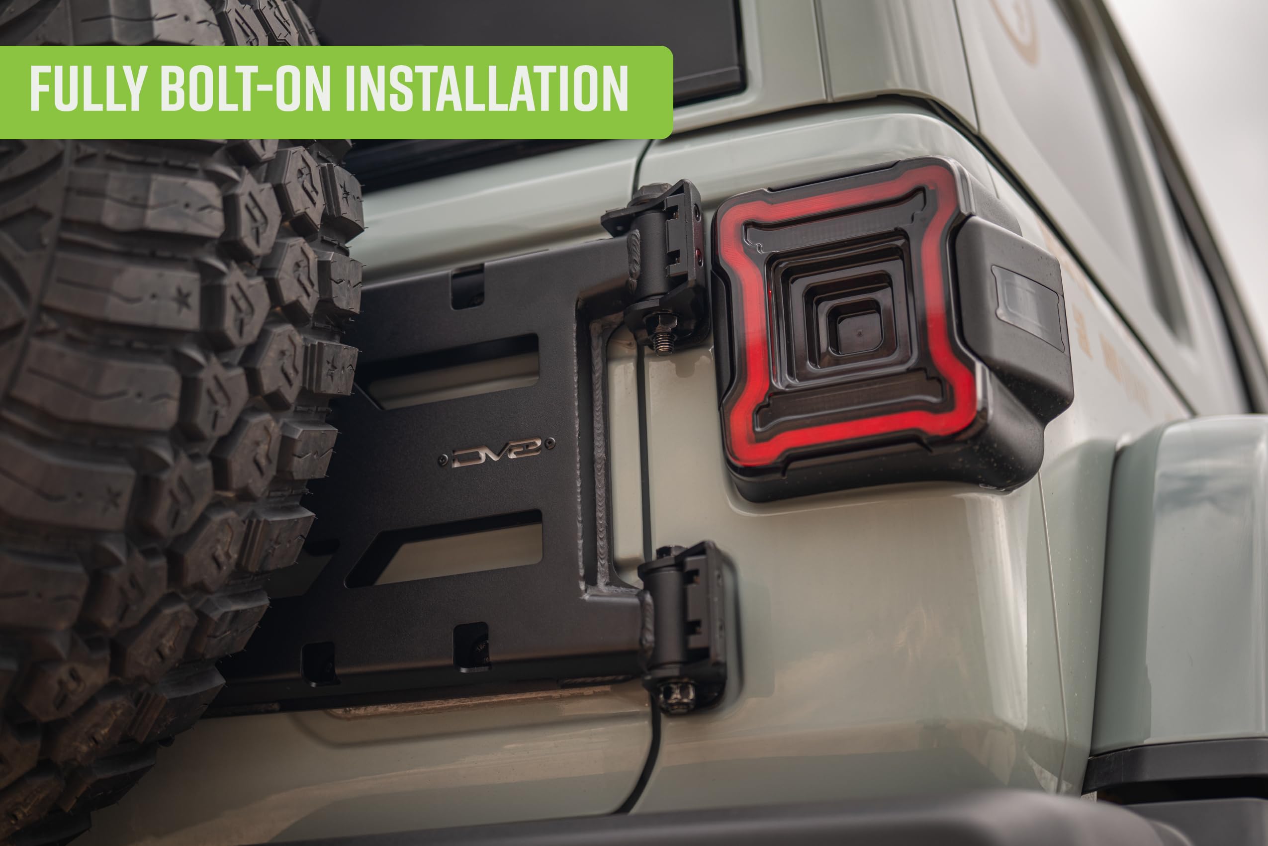 Spare Tire Carrier DV8 Offroad for Jeep Wrangler JL | Removes Weight of Spare Tire from The Tailgate Door | Cam Nut Adjustment for a Precise Fitment | Included Antenna/Whip Flag Mount | Fully Bolt-On