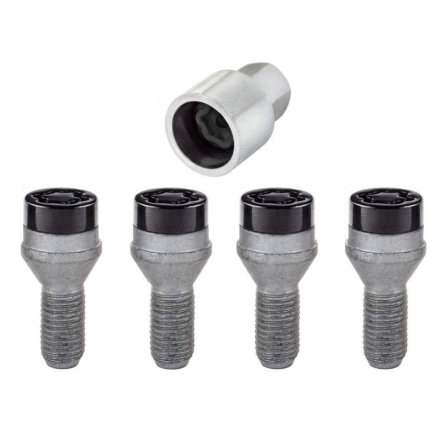 Black Bolt Style McGard Cone Seat Wheel Lock Set (M12 x 1.25 Thread Size) - Set of 4 Locks and 1 Key