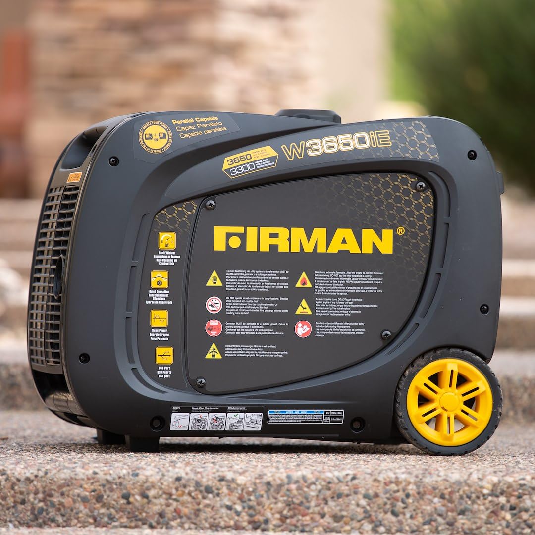 W03382 Firman Inverter 3650/3300W Electric Start Gasoline Powered Parallel Ready Portable Generator Black