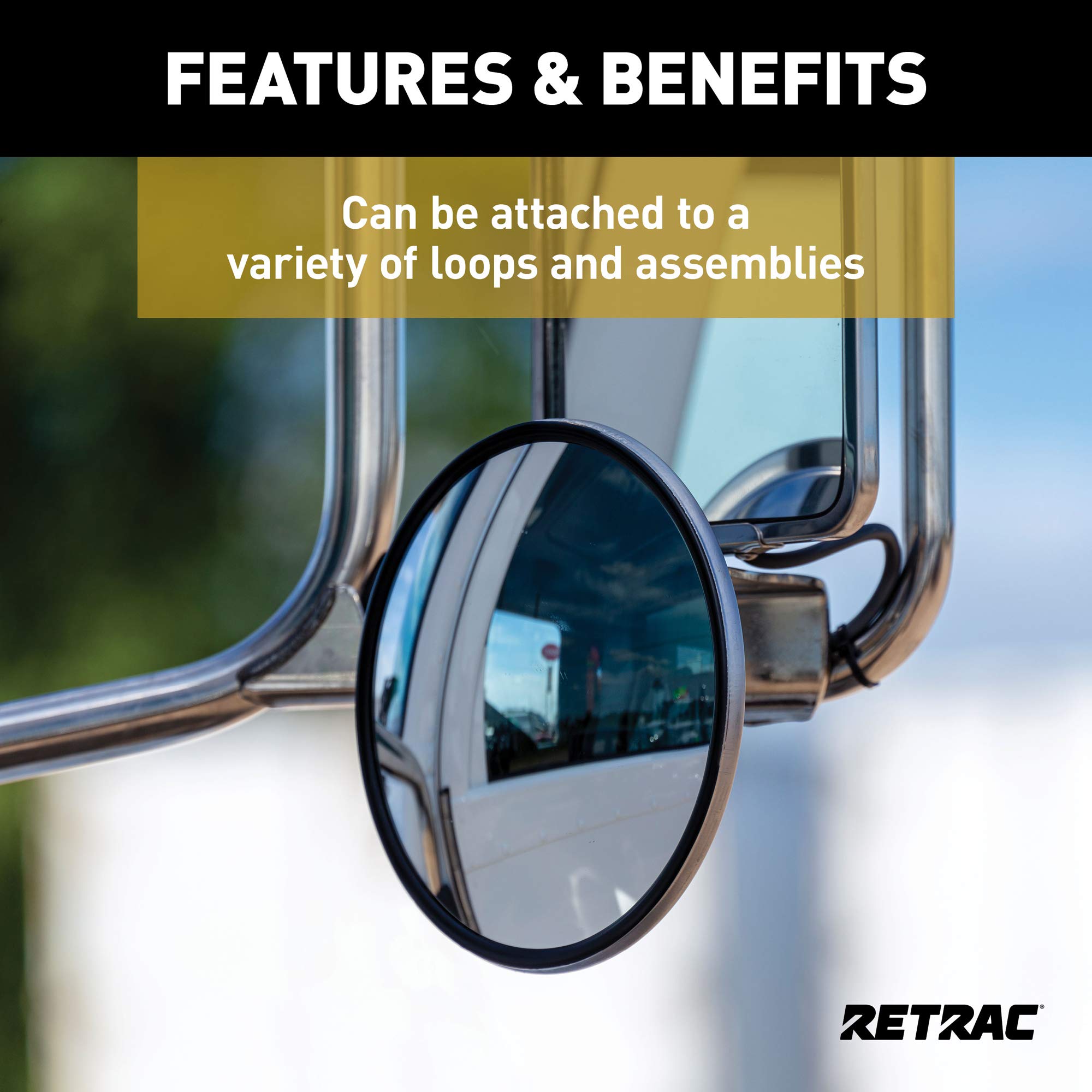 8-Inch RETRAC Stainless Steel Center-Mount Convex Mirror Head with Plastic Ball Stud, Universal Driver or Passenger Side