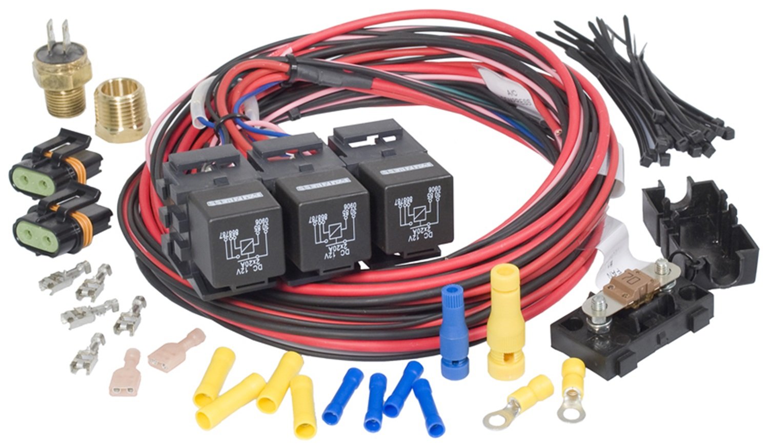 Dual Activation Painless Performance 30117 Dual Electric Fan Relay Kit with Thermostatic Switch (On 185/Off 175)