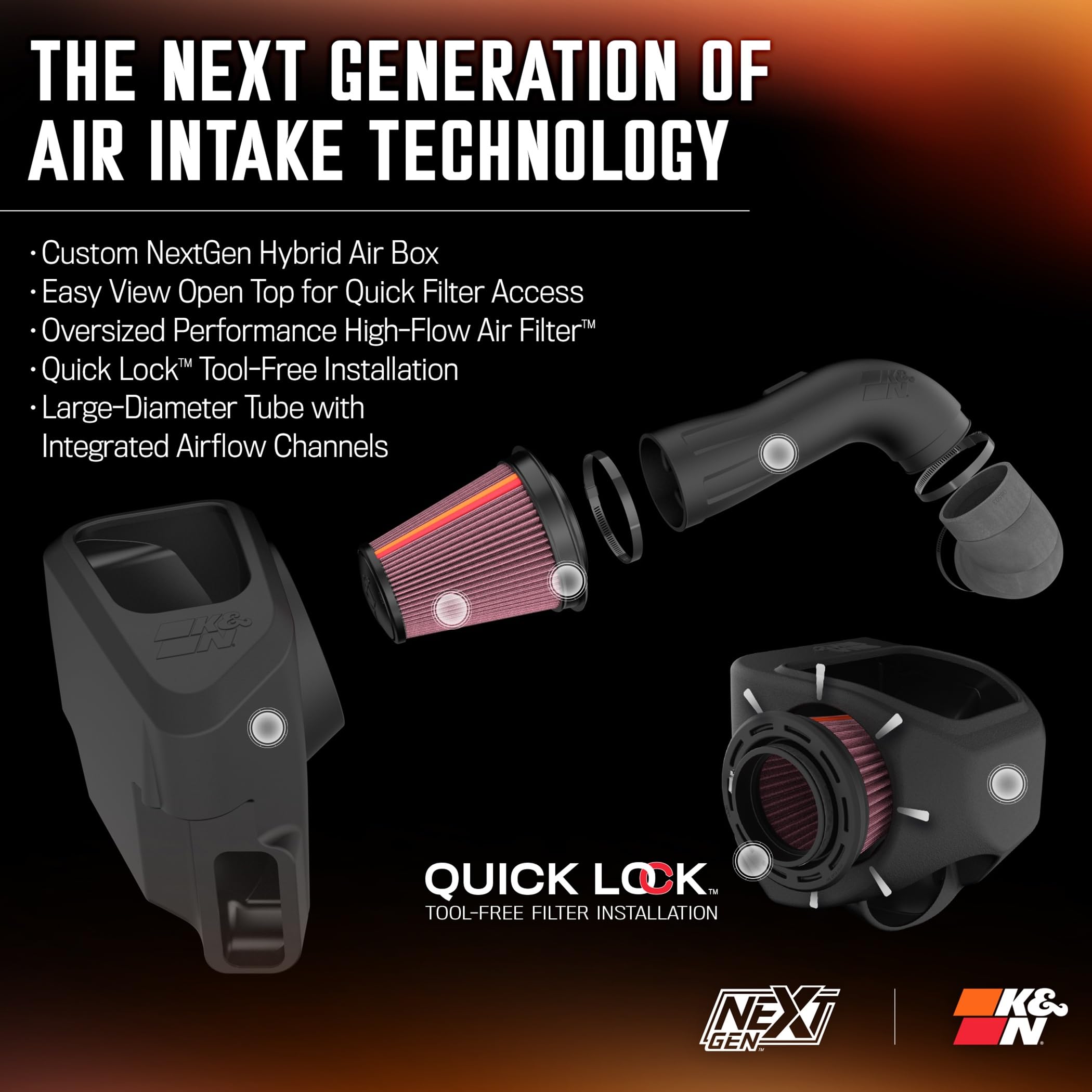 NextGen K&N Cold Air Intake System: High-Flow Cotton Filter: Compatible with 2020-2025 Chevrolet/GMC: Silverado 2500 & 3500, Sierra 2500 & 3500, 50-3103