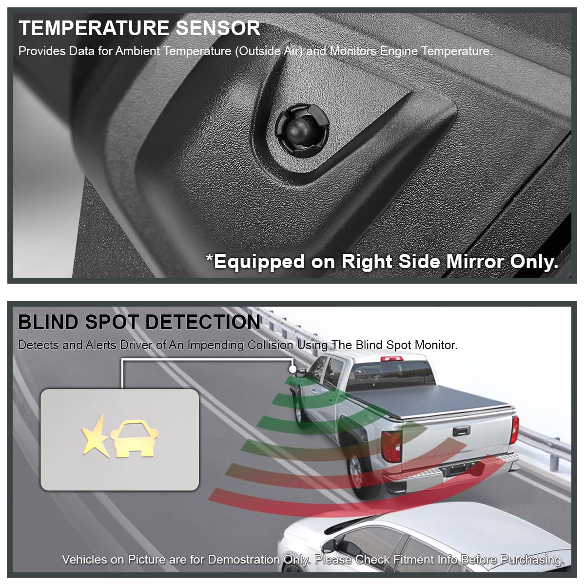 Power Spec-D Tuning Black Heated Tow Mirrors w/Smoke LED Signal, Blind Spot Sensor, Temperature Sensor Compatible with 2019-2025 GMC Sierra 1500, Left + Right Pair