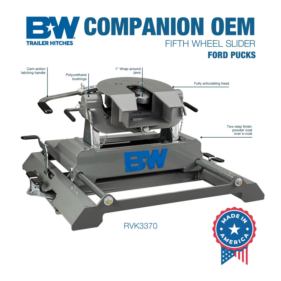 Companion OEM Slider B&W Trailer Hitches Fifth Wheel Hitch - Compatible with Ford OEM Puck System - RVK3370