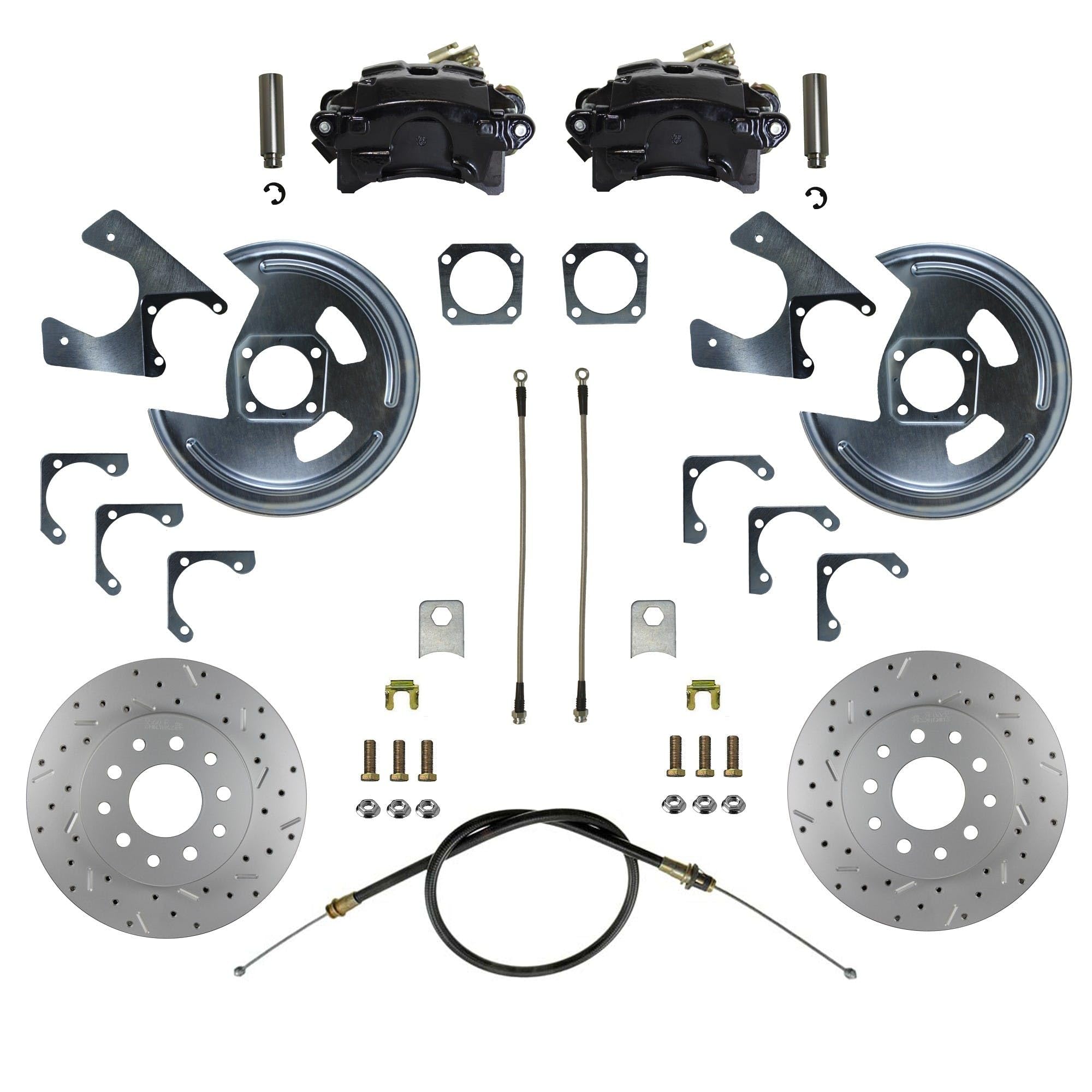 Rear Disc Brake Conversion Kit LEED BRAKES - Maxgrip Xds - Black Powder Coated Calipers - Gm 10 and 12 Bolt Axles 5 X4.75 With Staggered Shocks