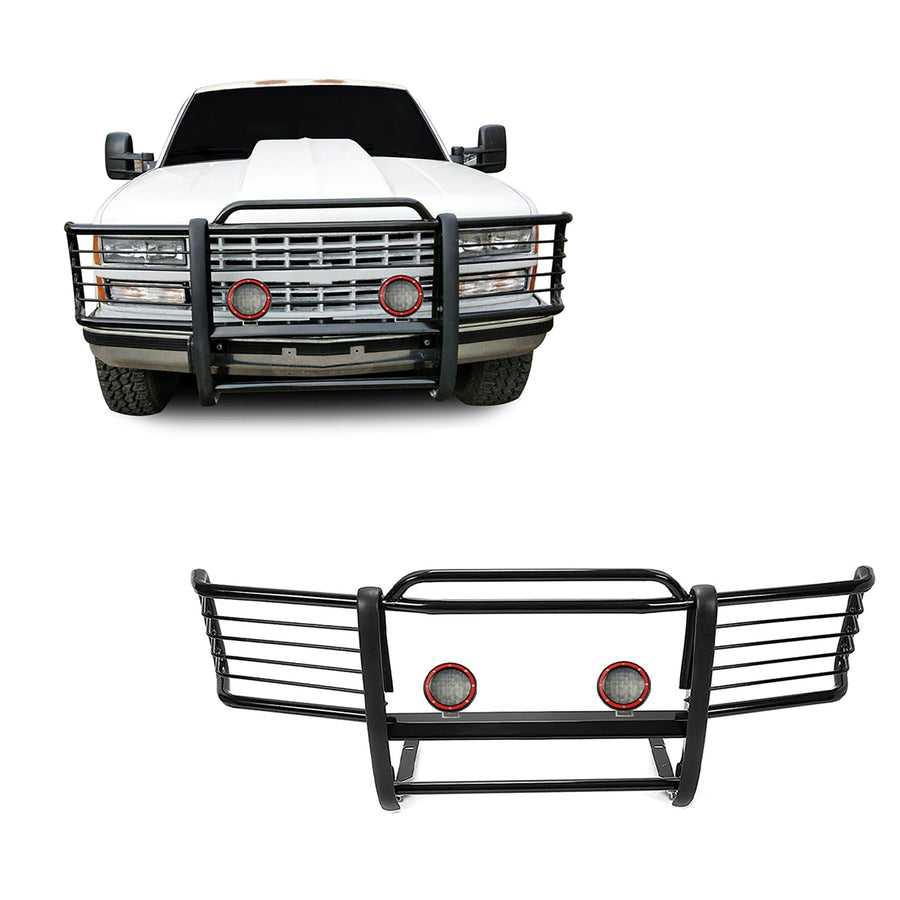 Bumper Guard Black Horse Grille brush Modular Come With Pair of 5.3"LED Lights Compatible with 1995-1998 Silverado|1999 Suburban 1500|1995-1999 Tahoe|88-98 Sierra 1500|92-99 Yukon-17GJ23MA-PLFR