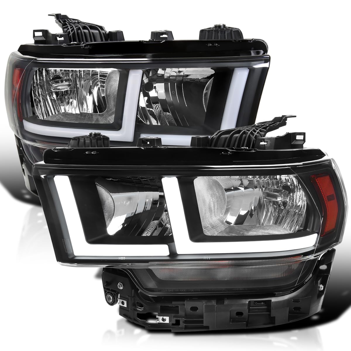 Black SPEC-D TUNING Headlights w/LED Tube Compatible with 2019-2024 Ram 2500/3500, Left + Right Pair Headlamp Assembly