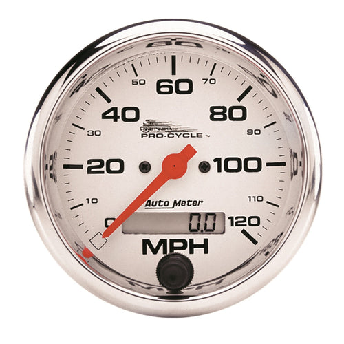 Speedometer AutoMeter 19351 (Pro-Cycle Gauge, Speedo, 3 3/4", 120 Mph, Elec, White, Pro-Cycle)