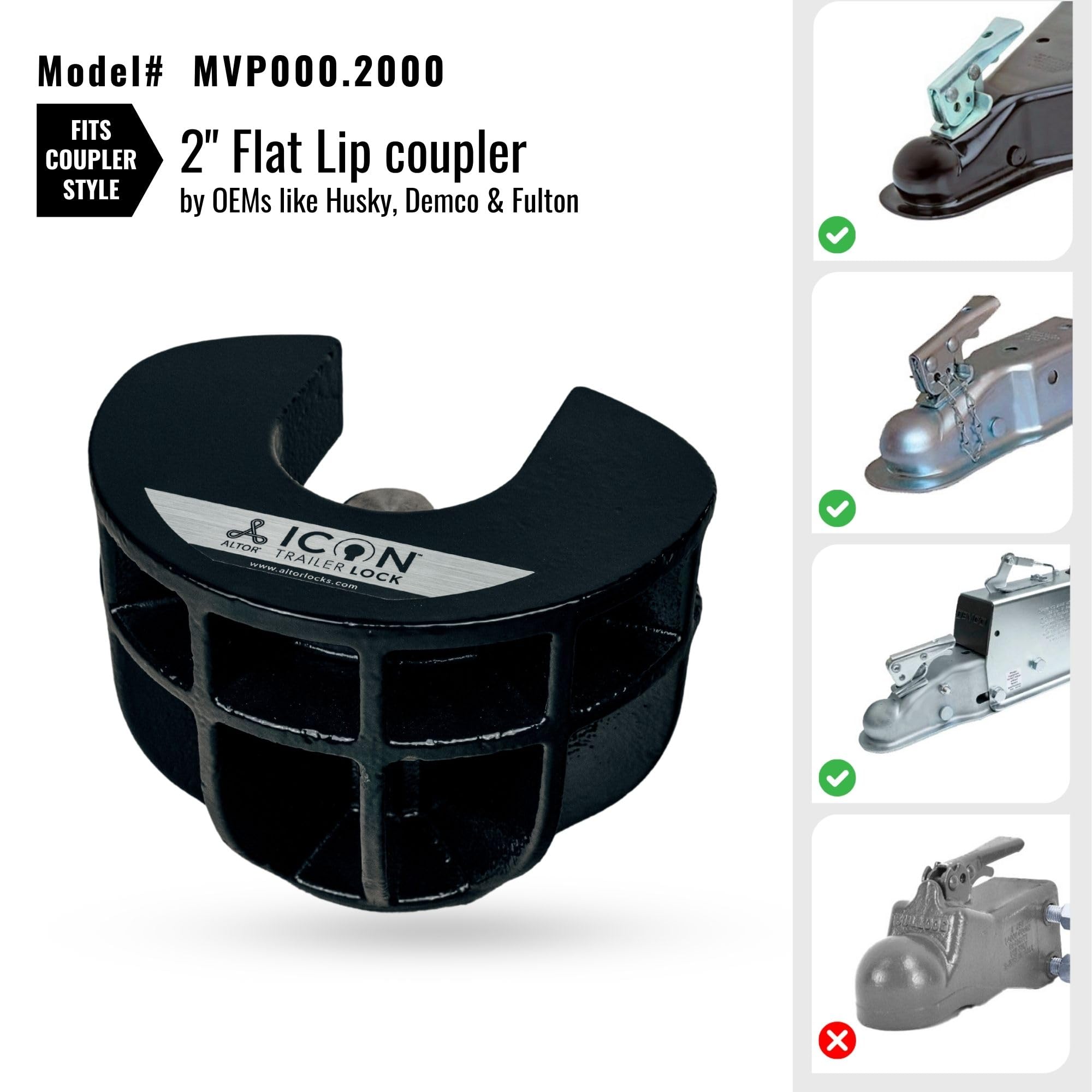 Altor Trailer Lock ICON for 2 inch couplers | Secures high Value Utility Trailers/Travel Trailers/RV/Boat/Toy Haulers