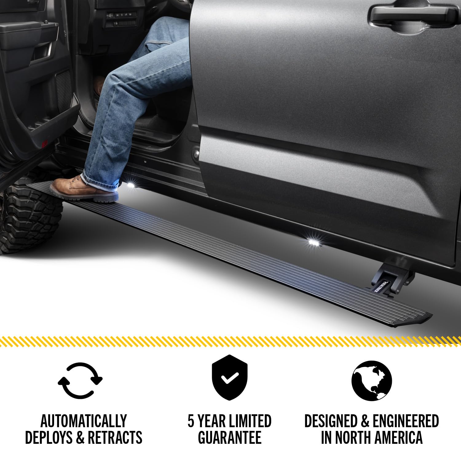 Volt Power Running Boards RealTruck for Toyota Tundra (2022 - 2025) Double Cab | Aluminum, Protective Bedliner Coating | 20443580T | Electric Powerstep & Retractable Steps