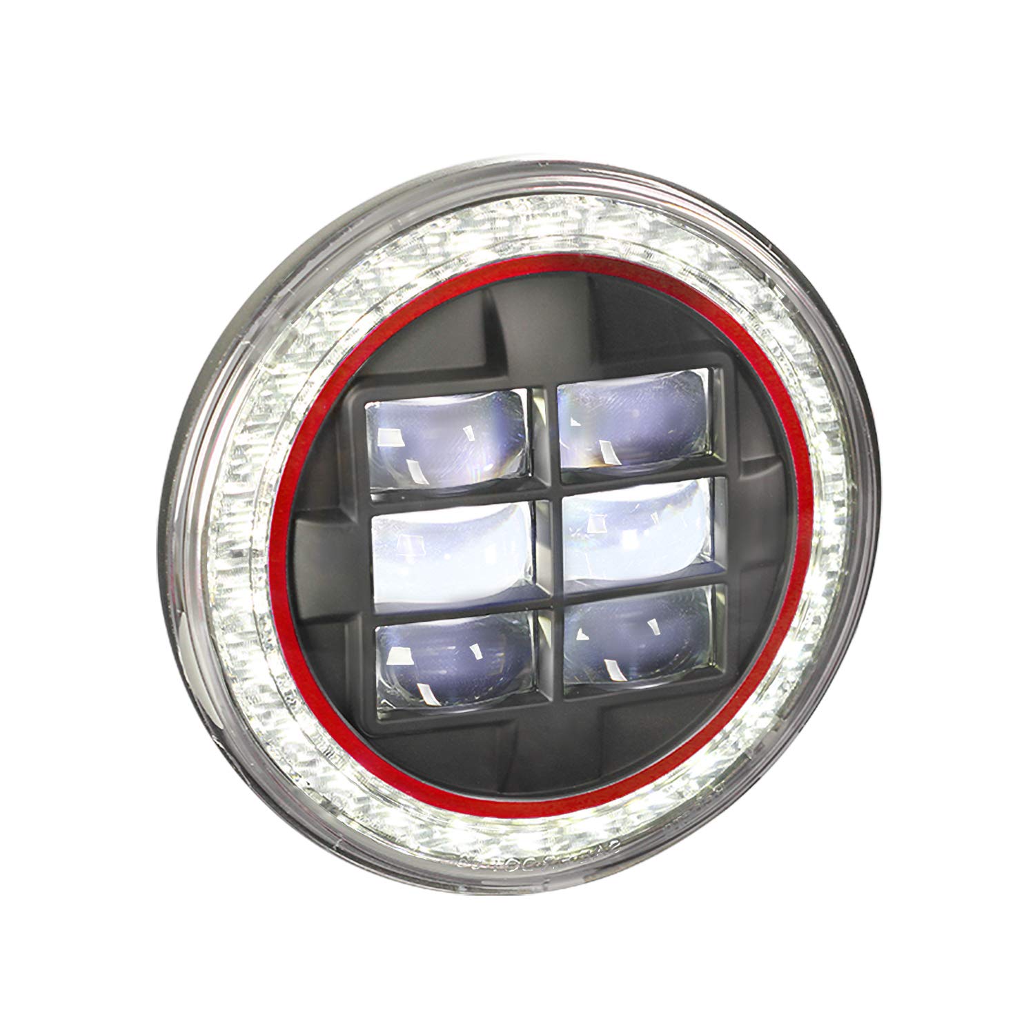 Spec-D Tuning 7" Round Black Halo Led Projector Headlight red Rim Strip Jeep Land Rover Head Light Assembly