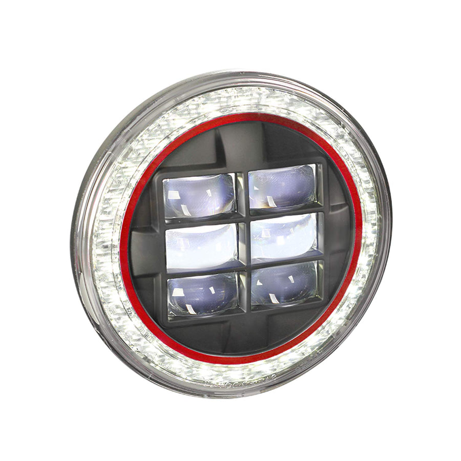 Spec-D Tuning 7" Round Black Halo Led Projector Headlight red Rim Strip Jeep Land Rover Head Light Assembly