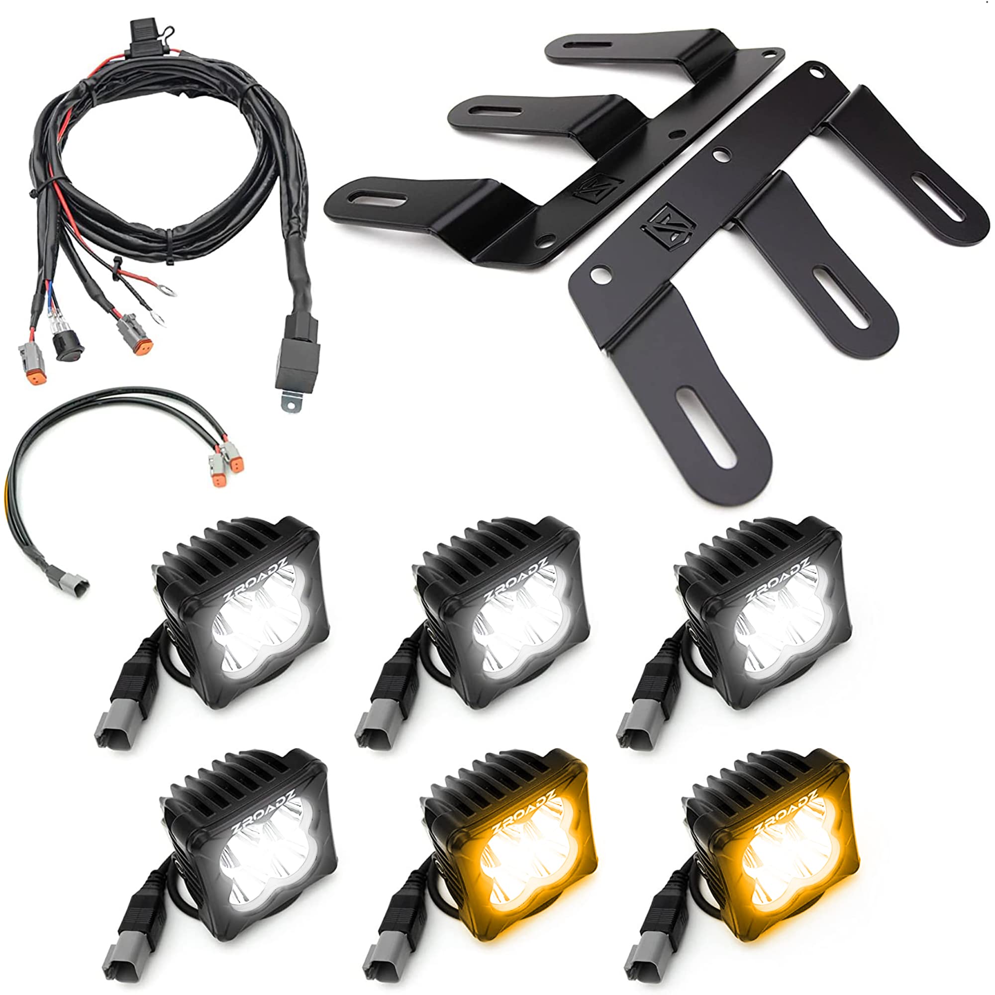 ZROADZ Fog Front Bumper LED KIT for a 2021-2022 Ford Bronco, Includes (2) 3 inch Amber LED Pod Lights and (4) 3 inch White LED Pod Lights - Part # Z325401-KITAW