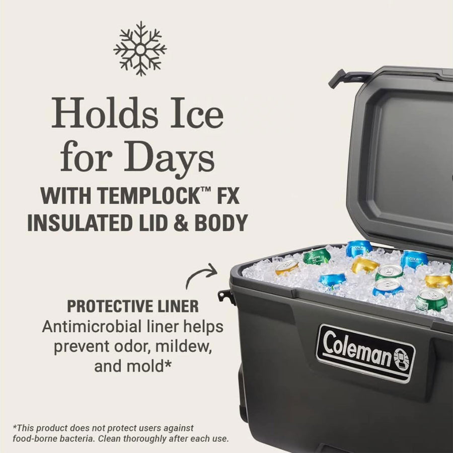 Coleman 100 Quart Convoy Series Portable Cooler with Wheels, Metal Handle, and Nonslip Grip Reflective Metal Handle for Outdoor Adventures, Dark Storm
