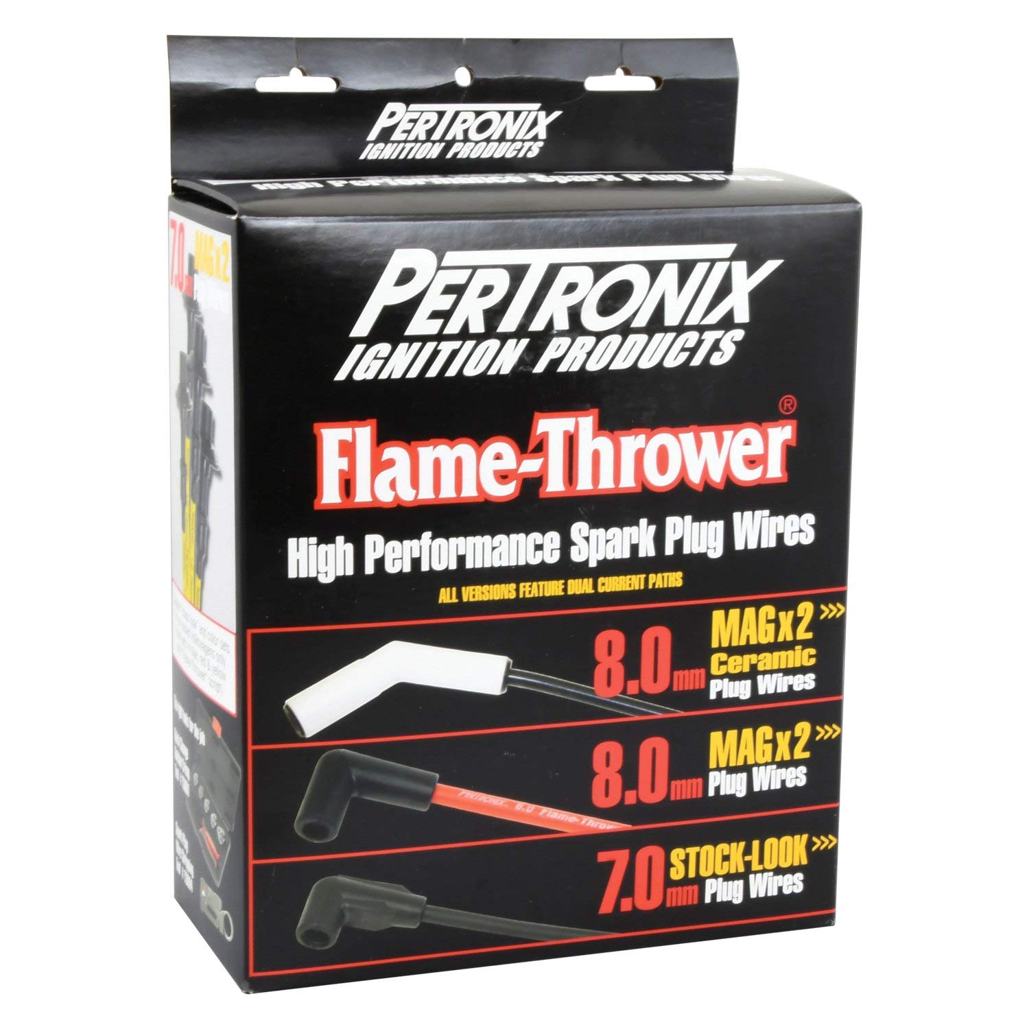 Pertronix Flame-Thrower 828215HT Spark Plug Wires 8 cyl Universal 45° Black Ceramic Boot; 8MM Black Wire