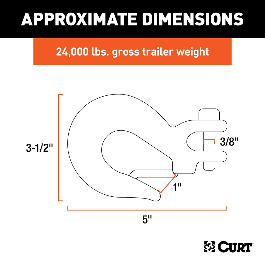 CURT 81960 3/8-Inch Slip Hook Forged Steel Clevis with Safety Latch, 24,000 lbs, 1-In Opening, 7/16" Pin