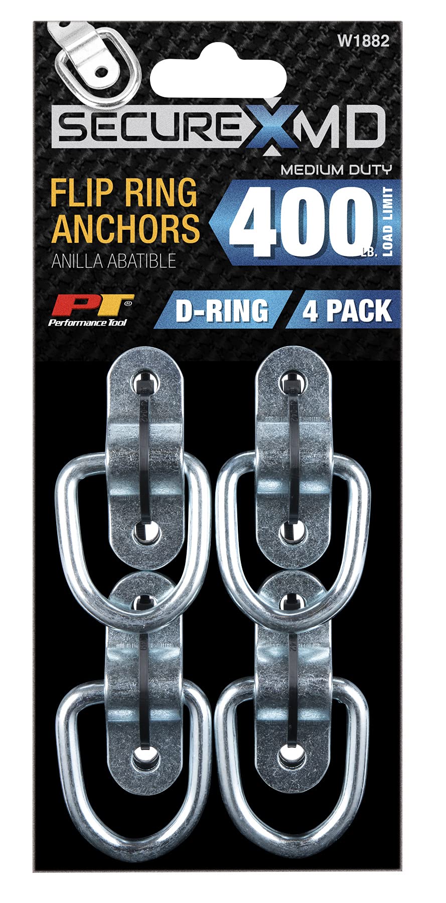 W1882 Performance Tool 4Pk Flip Ring Anchors - Secure Your Cargo with 400lbs Strength using the Innovative SecureX System