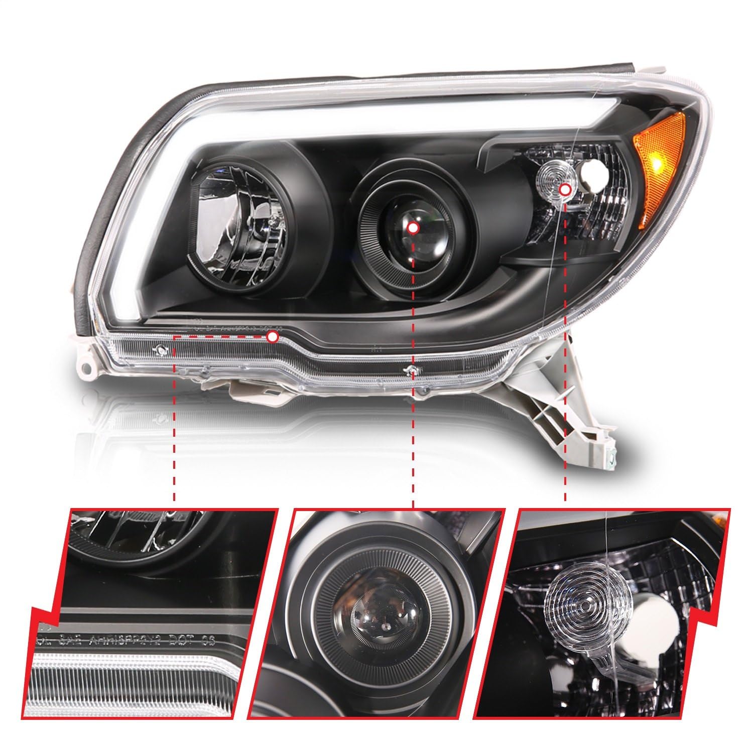 Plank Style ANZO Black LED Light Tube Projector Headlights