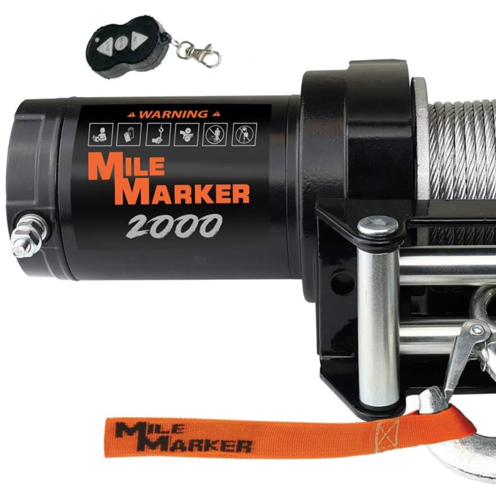 12V DC Utility Winch Mile Marker 76-50200 - 2000 lb. Weight Capacity - 50’ Steel Cable - Lightweight & Reliable - Offers Fast Line Speeds - Wireless Remote Control Included - Free Spooling
