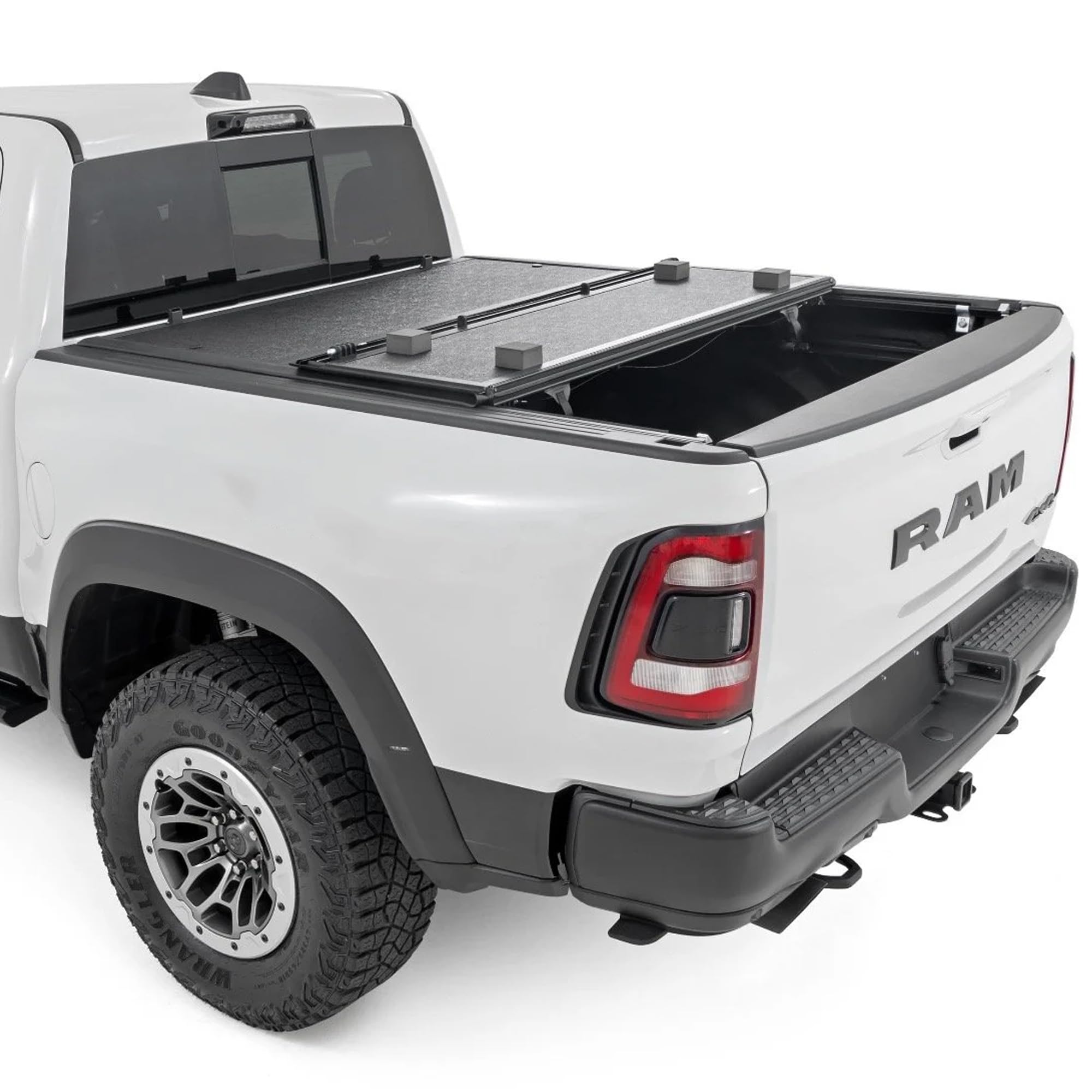 Rough Country Tonneau Cover Hard Tri-Fold for RAM 1500 (2019-2026) - Low-Profile Aluminum Truck Bed Cover, Fits 6'4 Bed (76.3") w/o Rambox