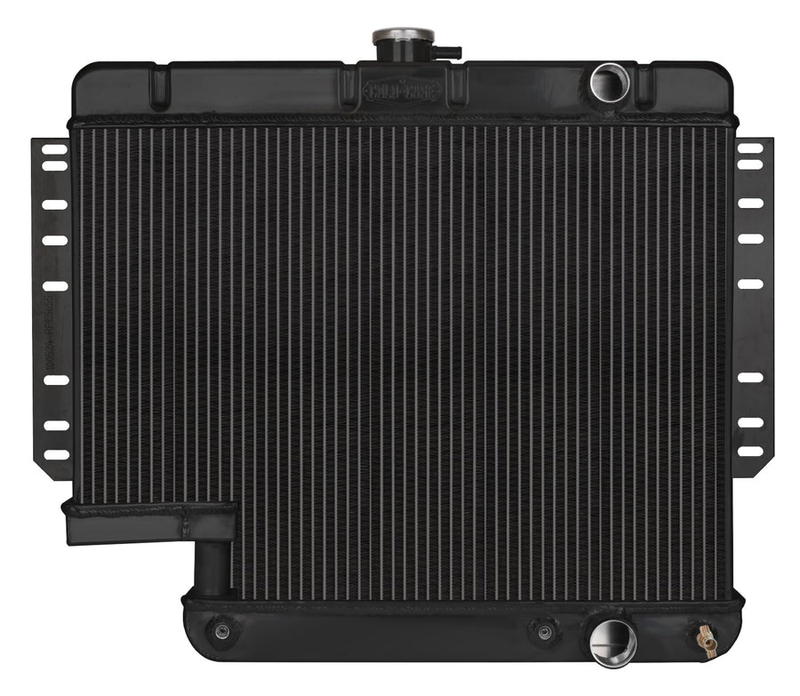 COLD - CASE Black Night Rider Series Cold Case Radiator, 28.75 in W x 23 in H x 3 in D, Passenger Side Inlet, Driver Side Outlet, Aluminum, Black Paint, 500 Steering Box Cutout