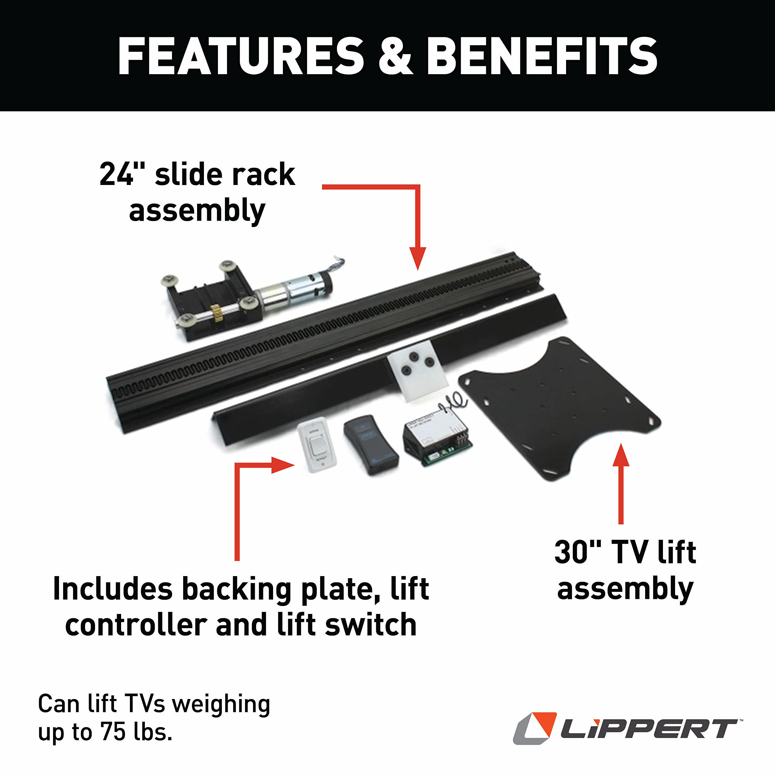 RV TV Lift System Lippert 309690 with Switch, Plate and Remote