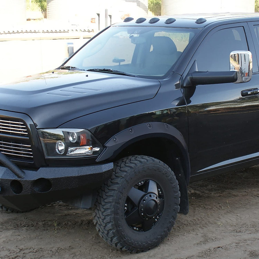 4PC Spec-D Tuning Front + Rear Smooth Rivet Bolt-On Pocket Style Fender Flares Compatible with 2010-2017 Dodge Ram 2500 3500