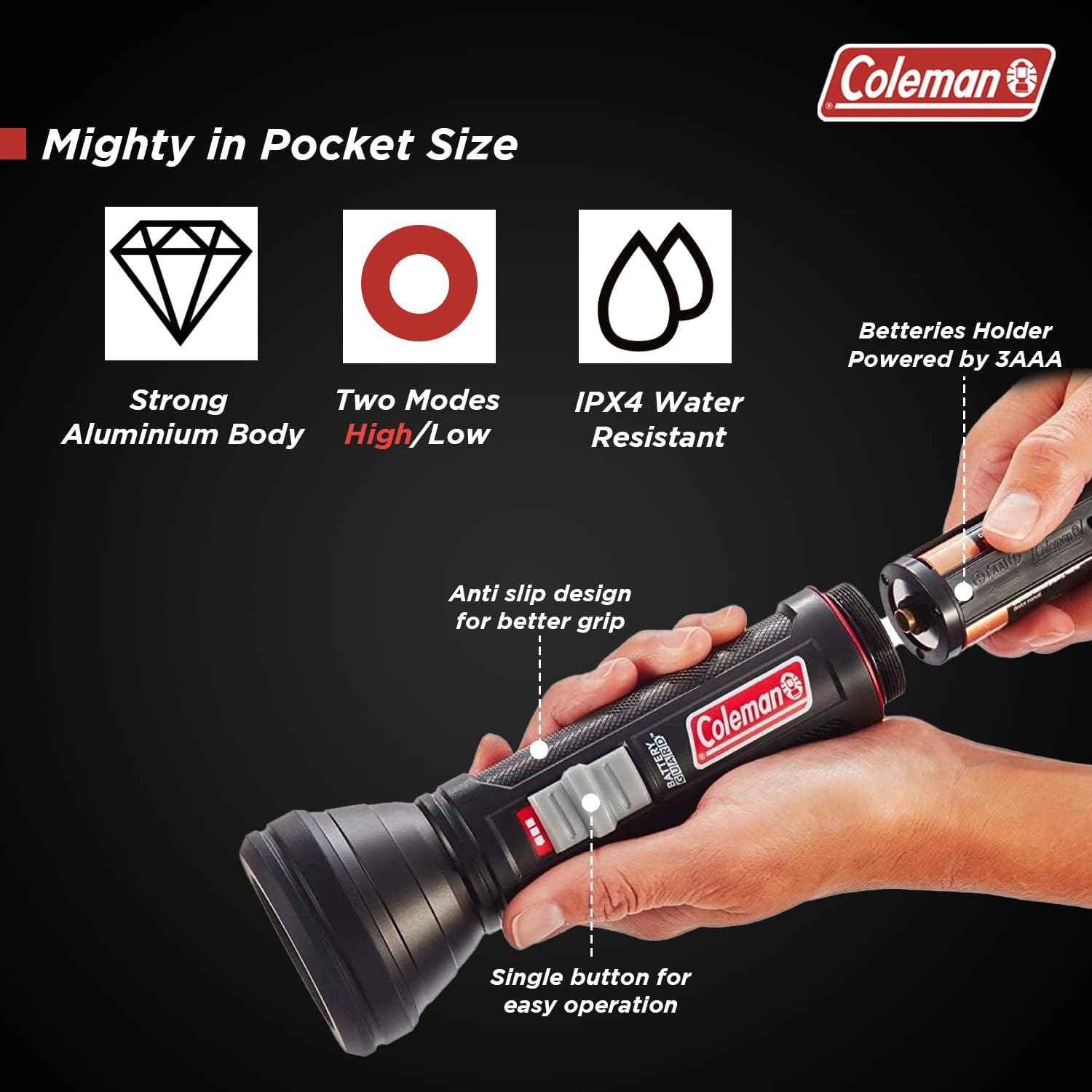 LED Coleman Flashlight | 325 Meter Flashlight with BatteryGuard