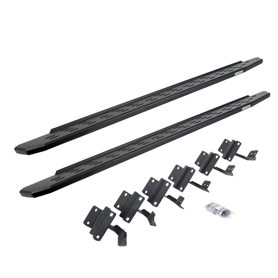 RB30 Running Boards & Brackets Go Rhino | Galvanized Steel, Textured Black | 69615087PC | Fits 2004-2014 Ford F-150 Super Crew Pickup