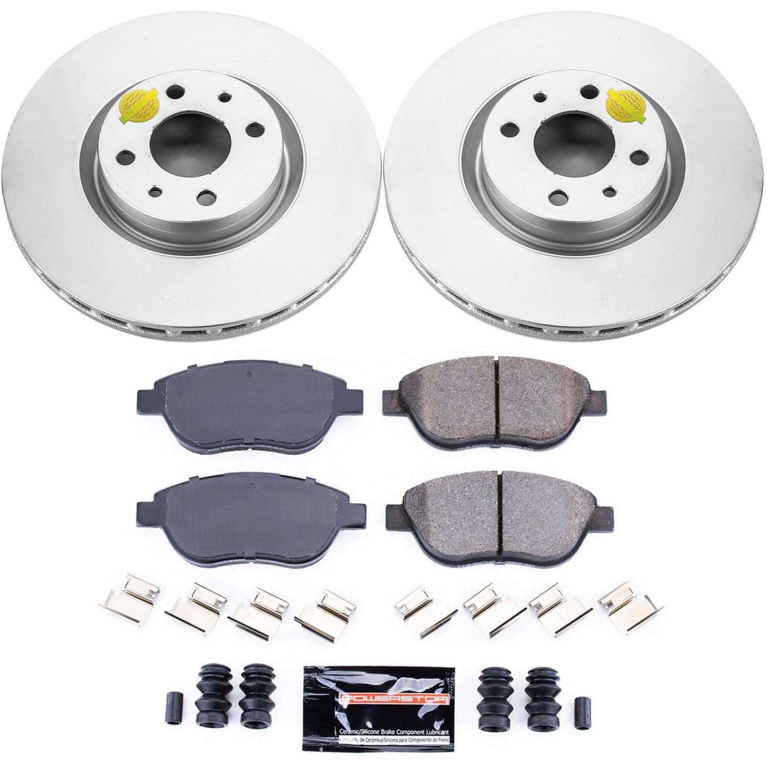 Coated Brake Rotor and Ceramic Brake Pads Power Stop CRK6426- Front For Fiat 500 2012-2019 [Model Specific]