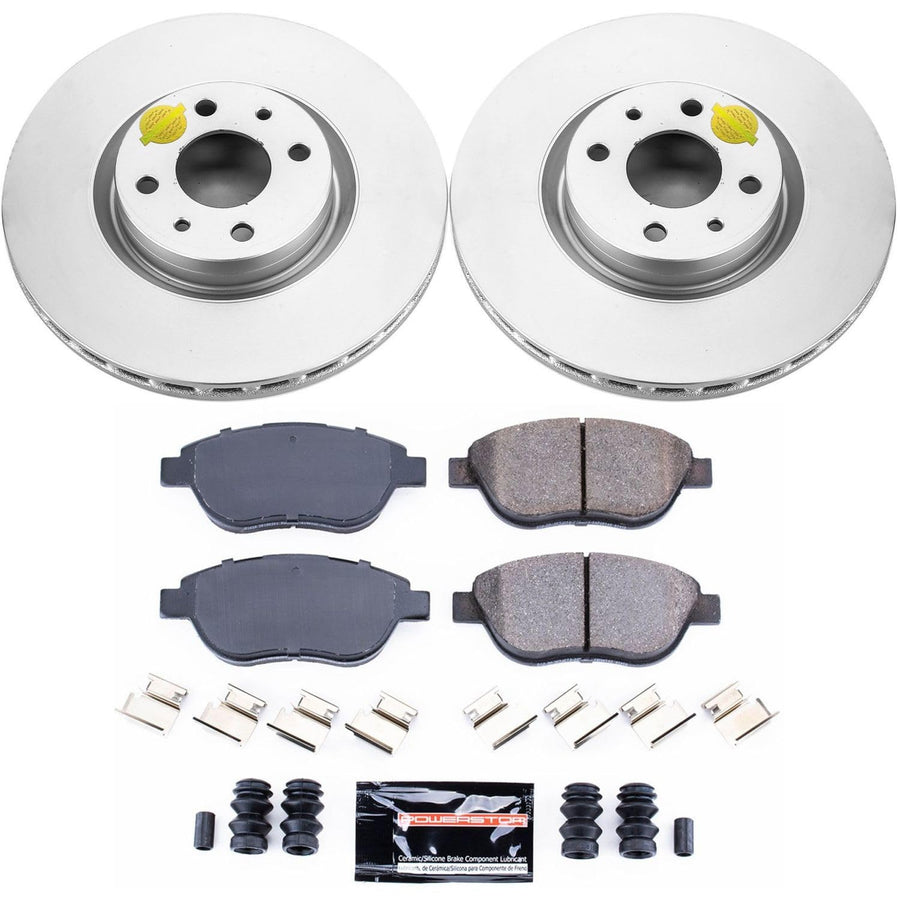 Coated Brake Rotor and Ceramic Brake Pads Power Stop CRK6426- Front For Fiat 500 2012-2019 [Model Specific]