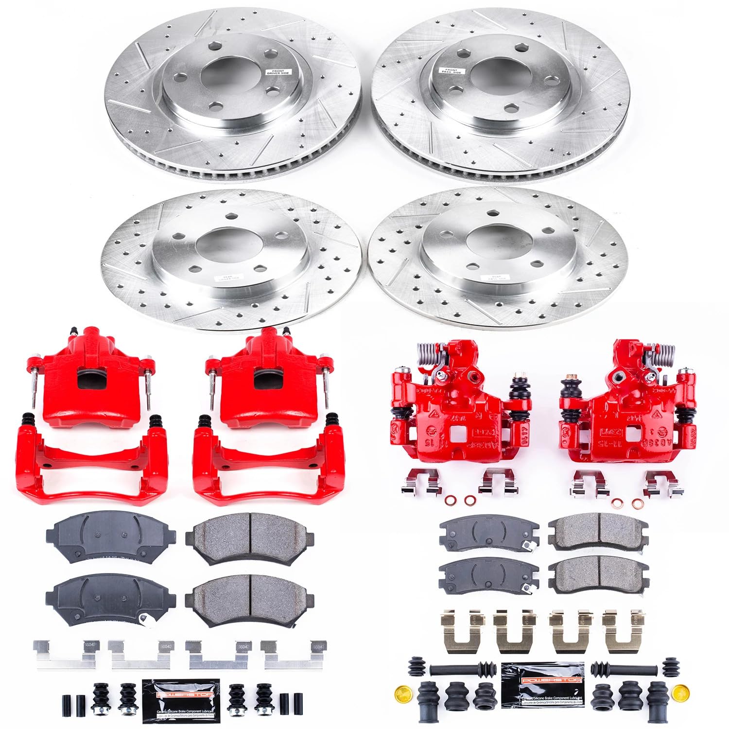Power Stop Z23 KC1543 Evolution Front and Rear Caliper Kit-Rotors, Carbon-Fiber Ceramic Brake Pads, Calipers For Cadillac Eldorado 1997-2002, Cadillac Seville 1997 [Model Specific]