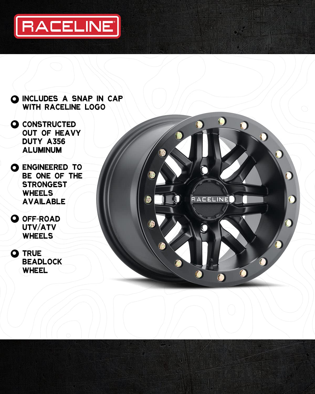 Raceline A91B Wheels RYNO UTV/ATV Black W/Black Ring 14x7" 4x156", 10 mm offset/(4.39"B/S)