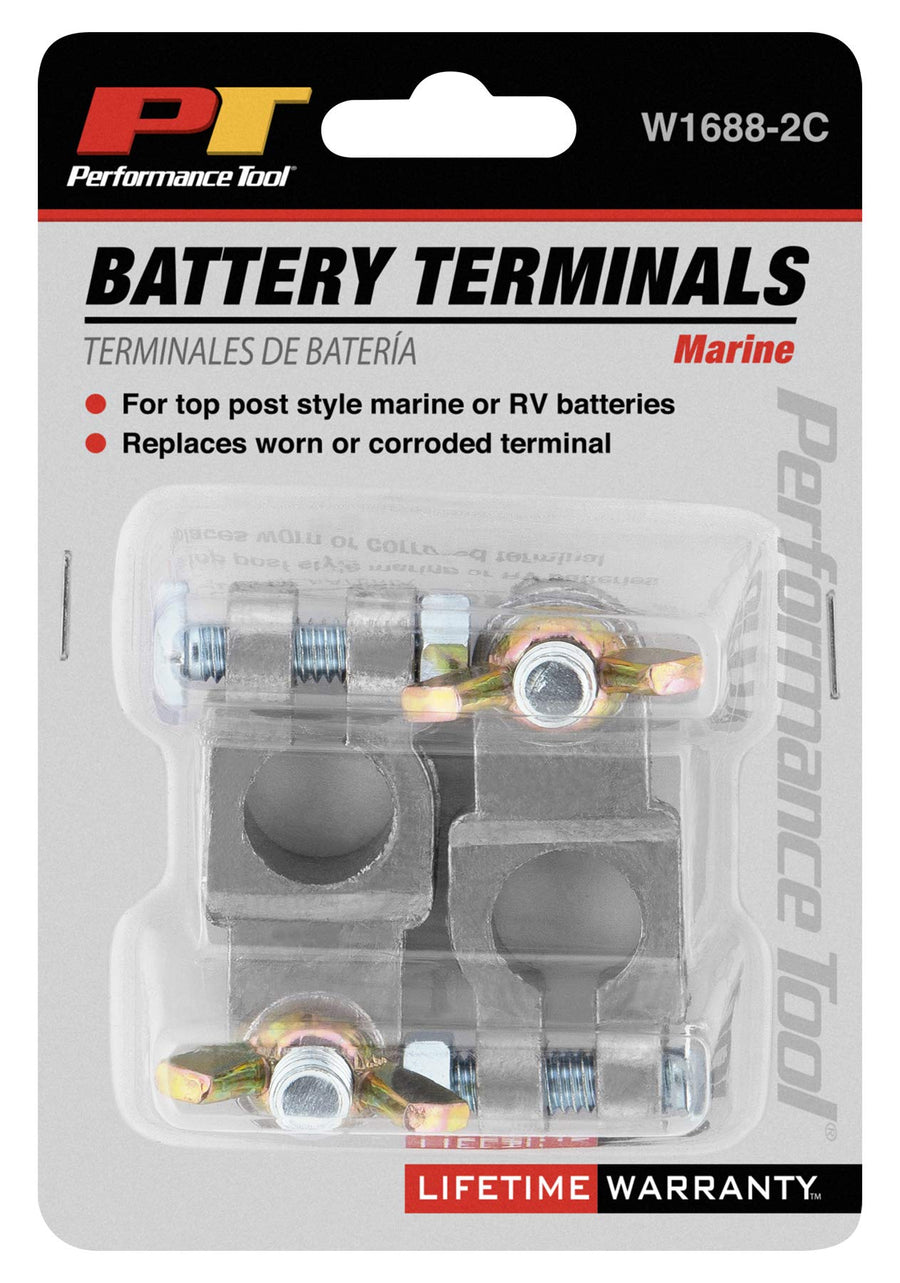 W1688-2C Performance Tool Top Post Marine/RV Battery Terminal Kit with Bolts - Replaces Worn or Corroded Terminals for Optimal Performance