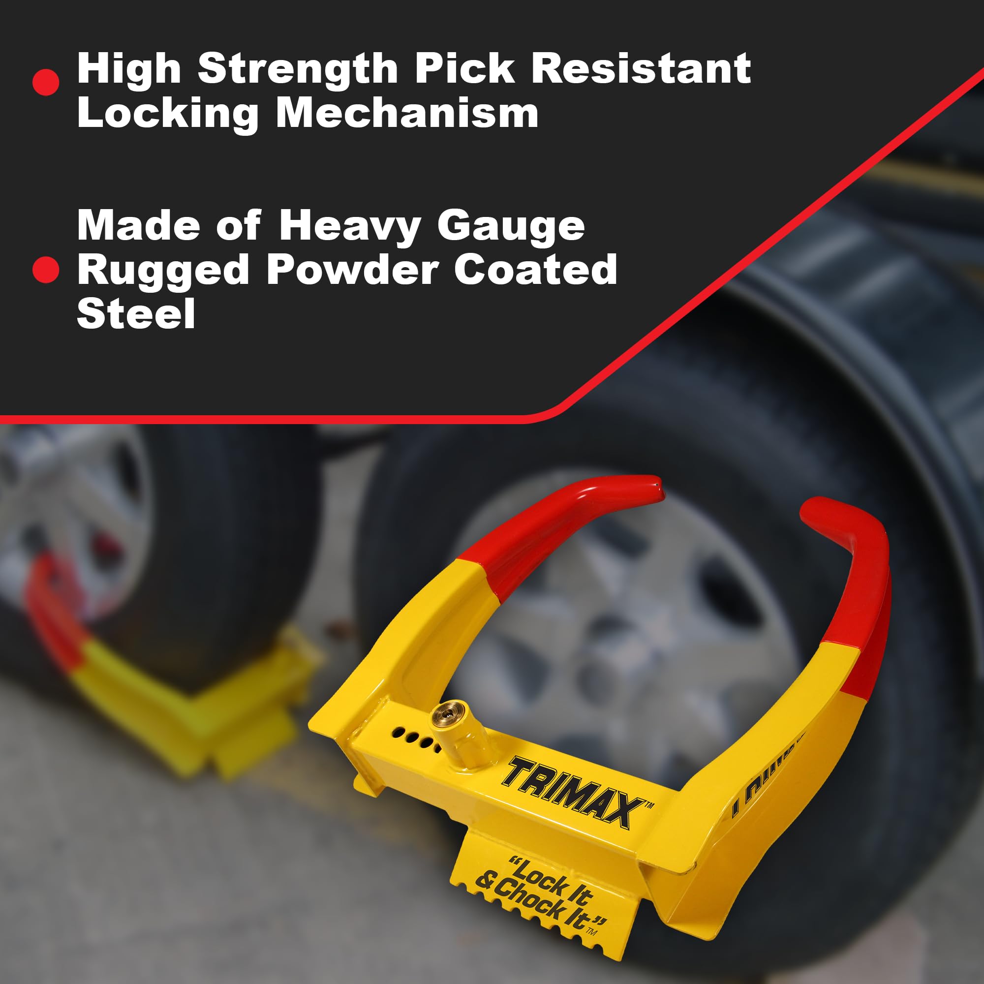 TRIMAX TCL75 - Wheel Lock Trailer - Fits 7"-11.25" Tires - Lock for Trailer, Car, Truck, Boat, ATV, Camper, and More