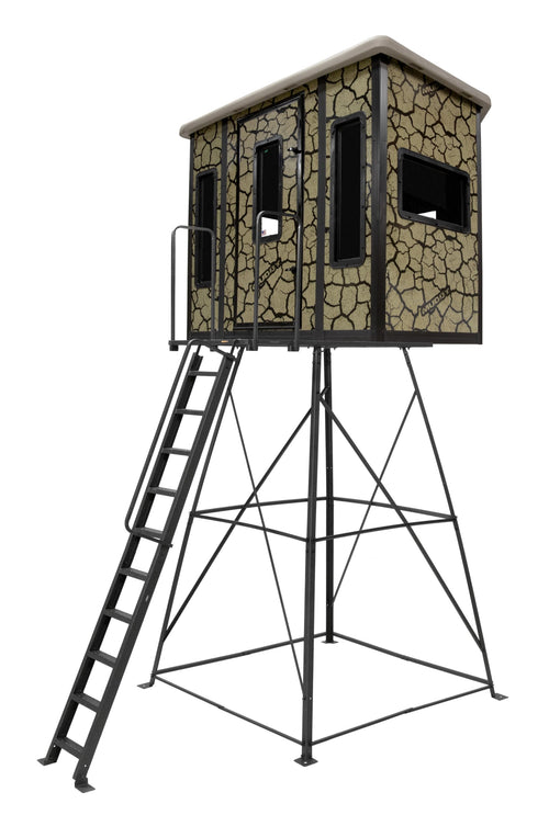 Muddy Box Blind Penthouse w/Elite 10' Tower, Steel Wall Construction, Cracked Mud Camo