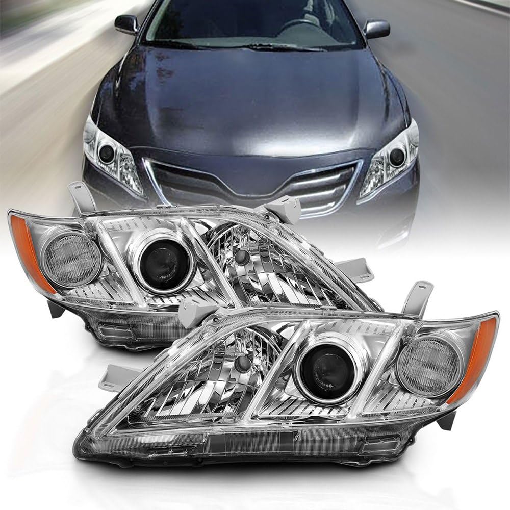 2007-2009 Toyota Camry ANZO Projector Headlight Chrome Amber (OE Replacement)
