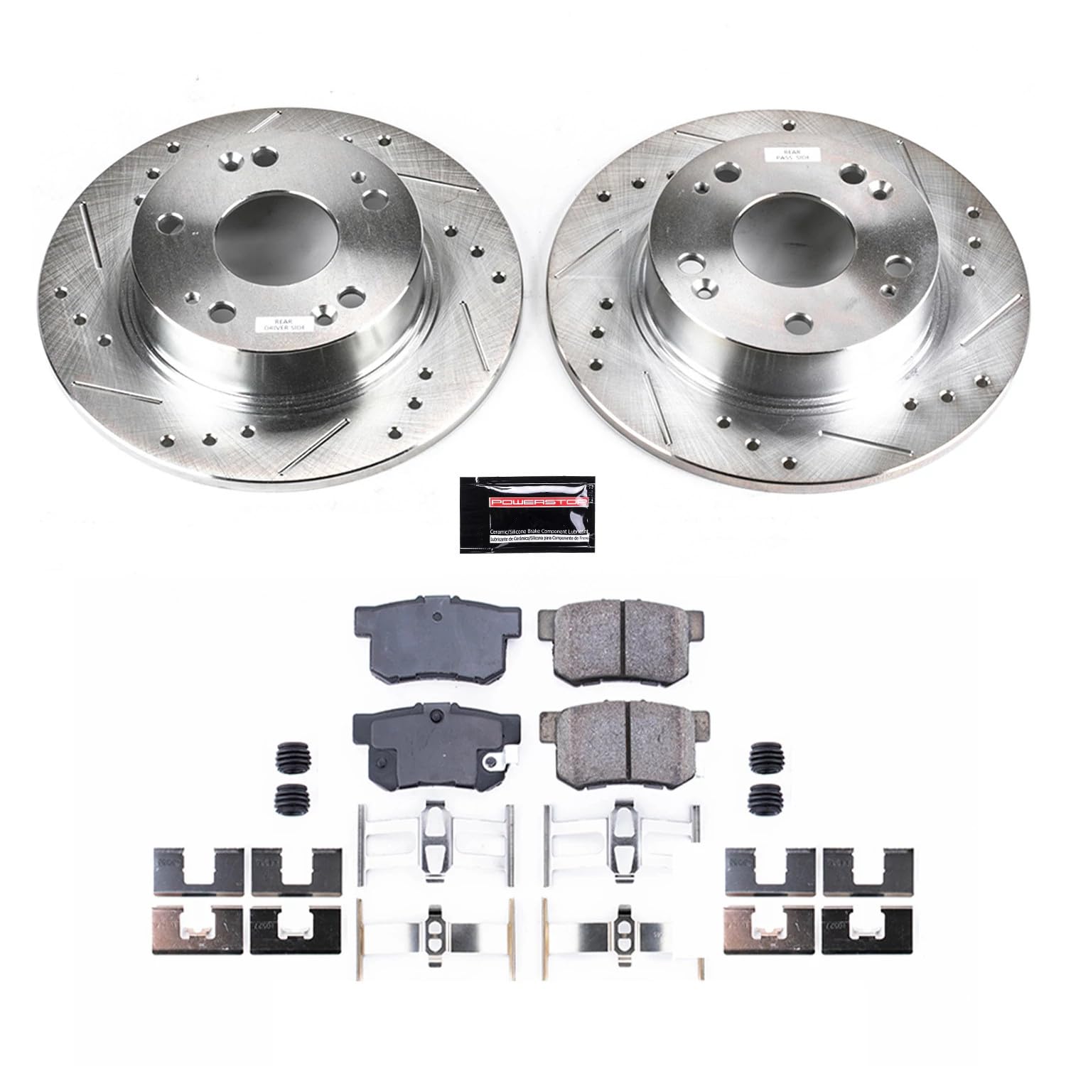 Power Stop K2391 Z23 Carbon Fiber Brake Pads with Drilled and Slotted Brake Rotors Kit For 2004 2005 2006 2007 2008 Acura TSX | 2003 2004 2005 2006 2007 Honda Accord [Rear Disc Models Only]