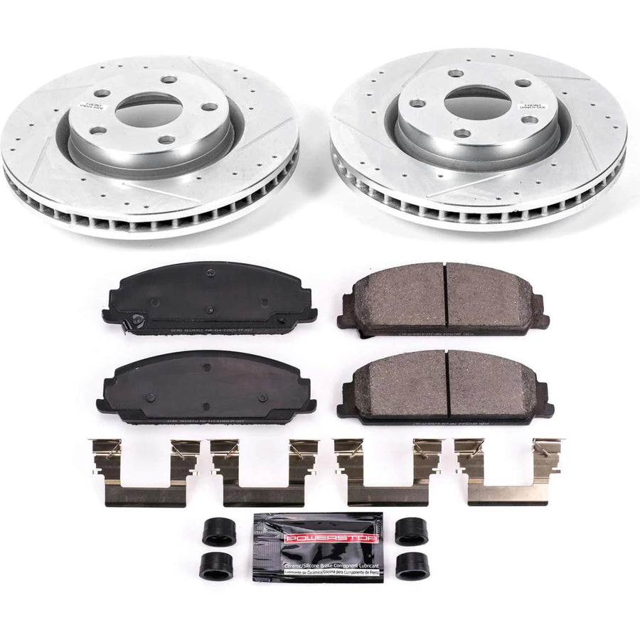 Power Stop K5526 Z23 Carbon Fiber Brake Pads with Drilled & Slotted Brake Rotors Kit For Pontiac G8 2008-2009 [Model Specific]