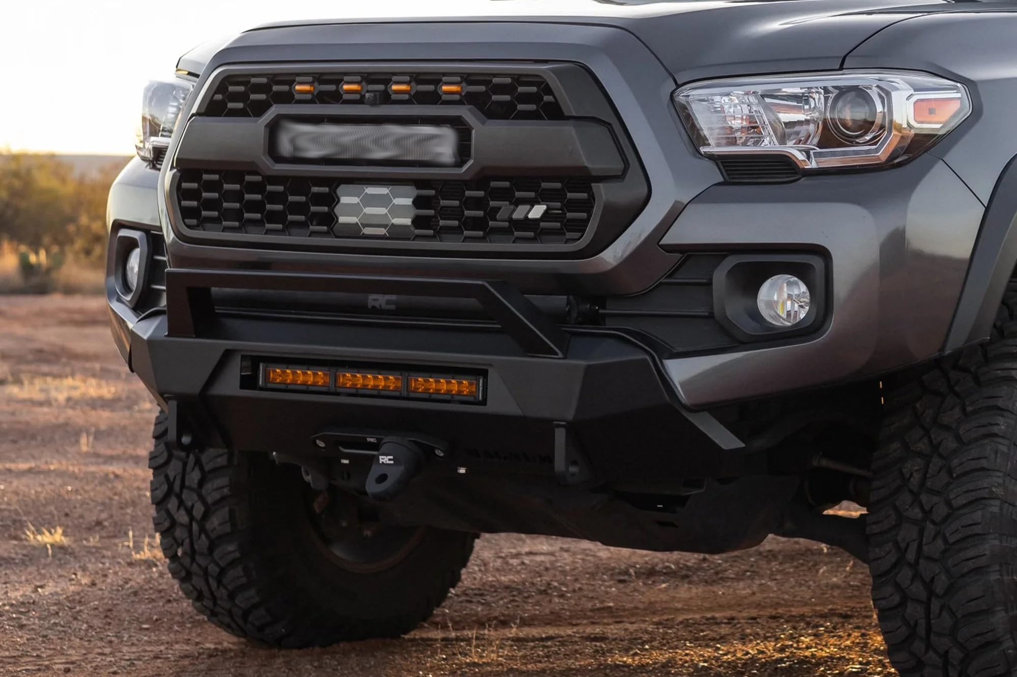 Front Bumper Magnum Winch RT Style Guard Black Compatible with 2016-2023 Tacoma